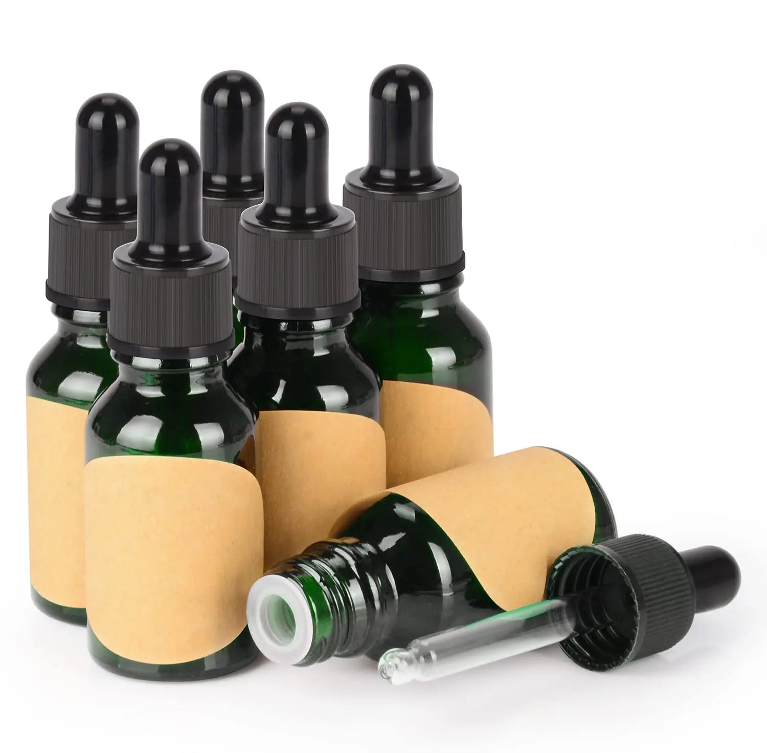 15 mL Green Glass Dropper Bottle with Inner Plug Label for Skin Care Serum Empty Vial for Essential Oils Aromatherapy Fragrances