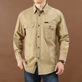 Men's Casual Loose Long-sleeved Shirt New Outgoing Plus Size Solid Color Middle-aged and Young Shirt Autumn Work Clothes Pocket