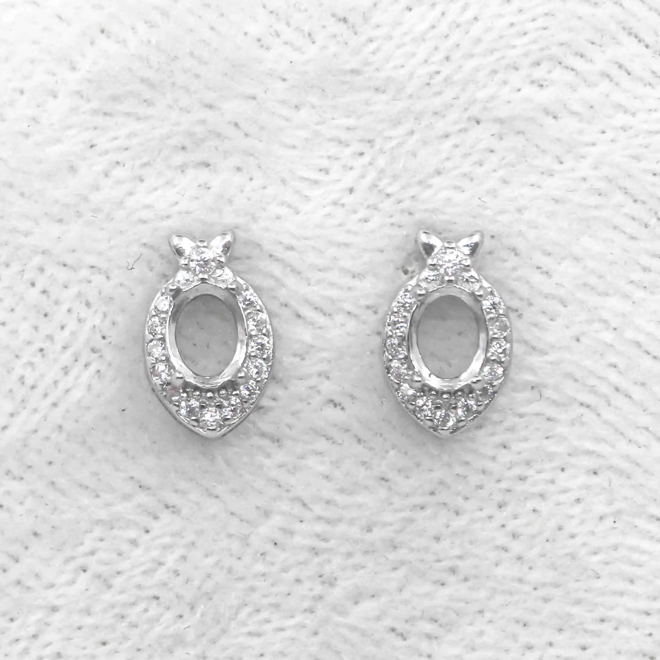 Sterling Silver 4*5mm Semi Mount Stud Earrings Empty Support Blank Claws Setting S925 Base Without Center Stone for DIY Inlay