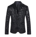 Customized Shiny Men's Shiny Black Dress Floral Suit Notch Lapel Slim Stylish Coat Man Designer Suits Brands for Men