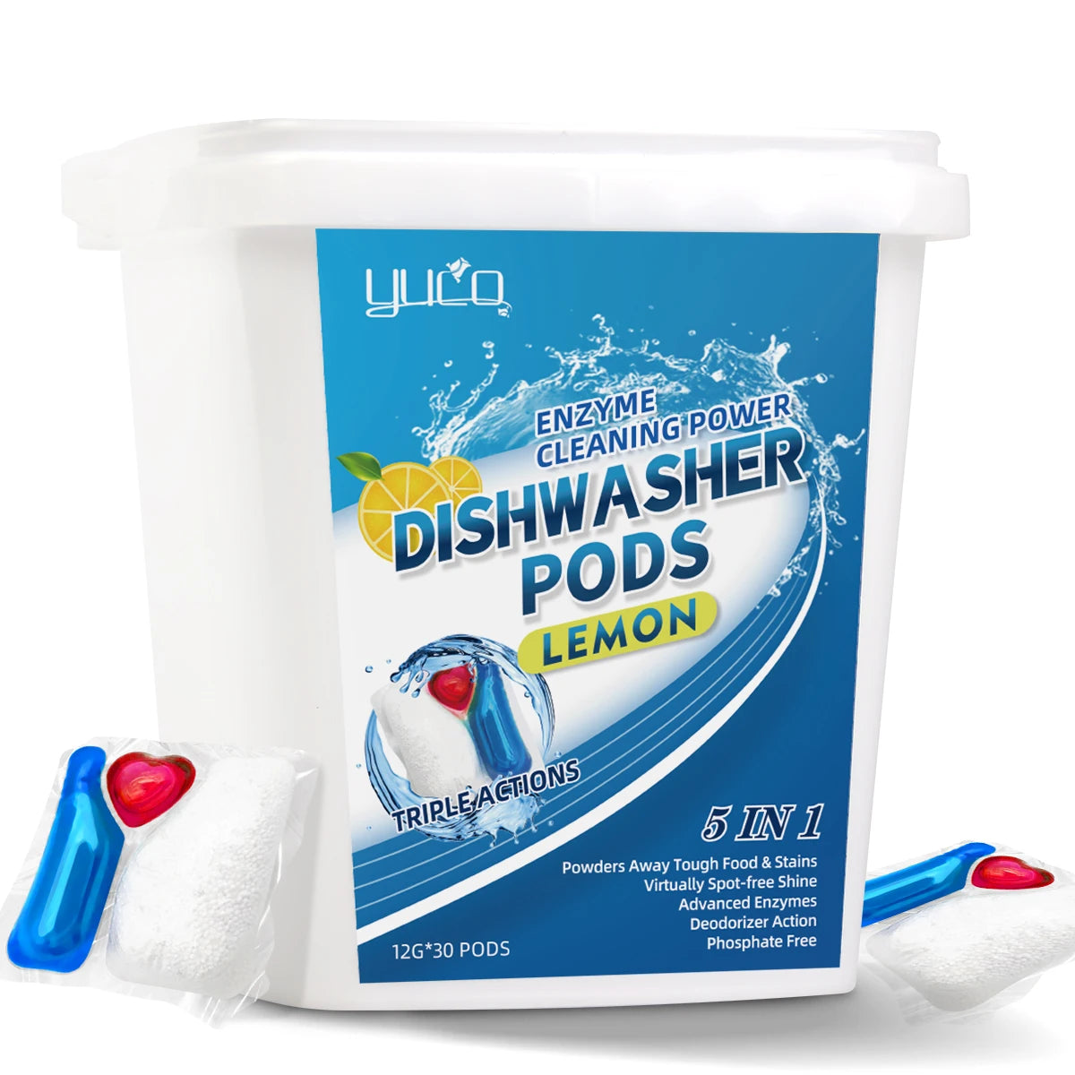 New 5 in 1 Dishwashing Detergent Pods 30PCS Eco-friendly Dishwasher Tablets Automatic for Household Dishwashers Powder