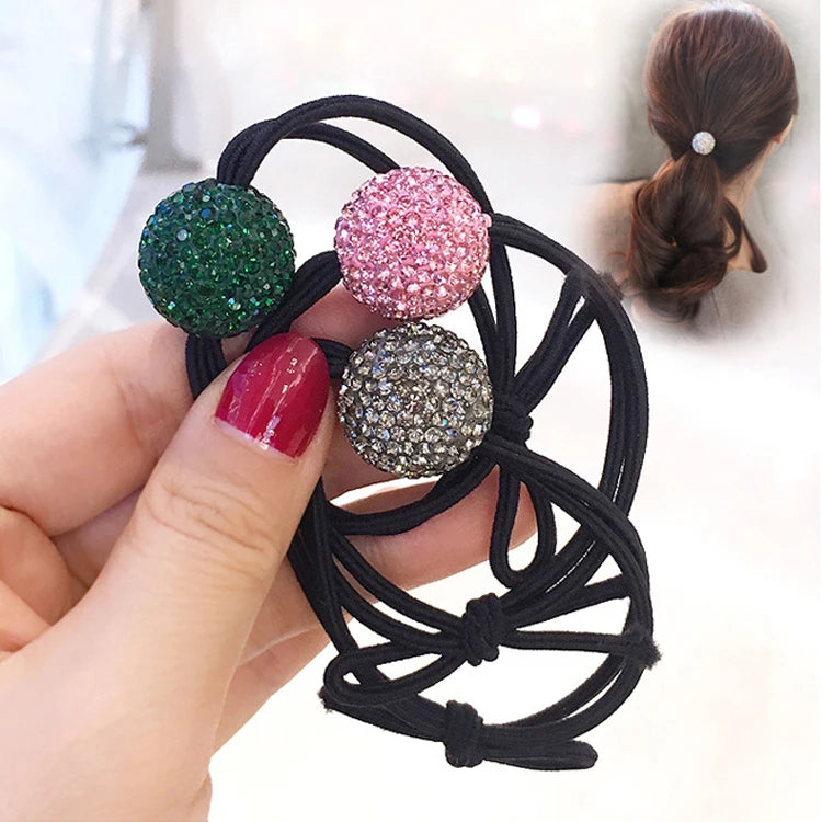 New Version Korean Shiny Rhinestone Ball Knotted Hair Ties Rubber Band Hair Rope Stylish Head Scrunchies for Women