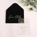 Popular Transparent Acrylic Invitation Card With Gold Foil Velvet Black Envelope Custom Text for Wedding Invitation