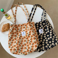 YIMYIK Korean Corduroy Four Button Women's Tote Bag Large Capacity Literature and Art Single Shoulder Bag Student Shopping Bag