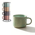 Popular Handmade Nordic Spring Summer Reactive Glaze Silk Screen Print Stackable Ceramic Coffee Mug Ceramic Milk Mug with Meta
