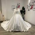 Jancember Wm003 White Soft Satin Shawl Sleeve Luxury A-Line Bridal Gown Wedding Dresses for Women