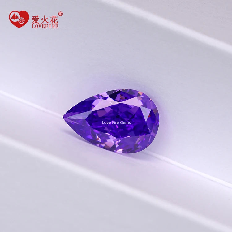 In Stock Wholesale Loose Synthetic Cz Stone Purple Orchid Color Pear Shape 4K Crushed Ice Cut Cubic Zirconia