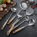 Wholesale 7-Piece Stainless Steel Kitchen Utensil Set with Beech Wood Handle Cooking Tools for Household & Restaurant