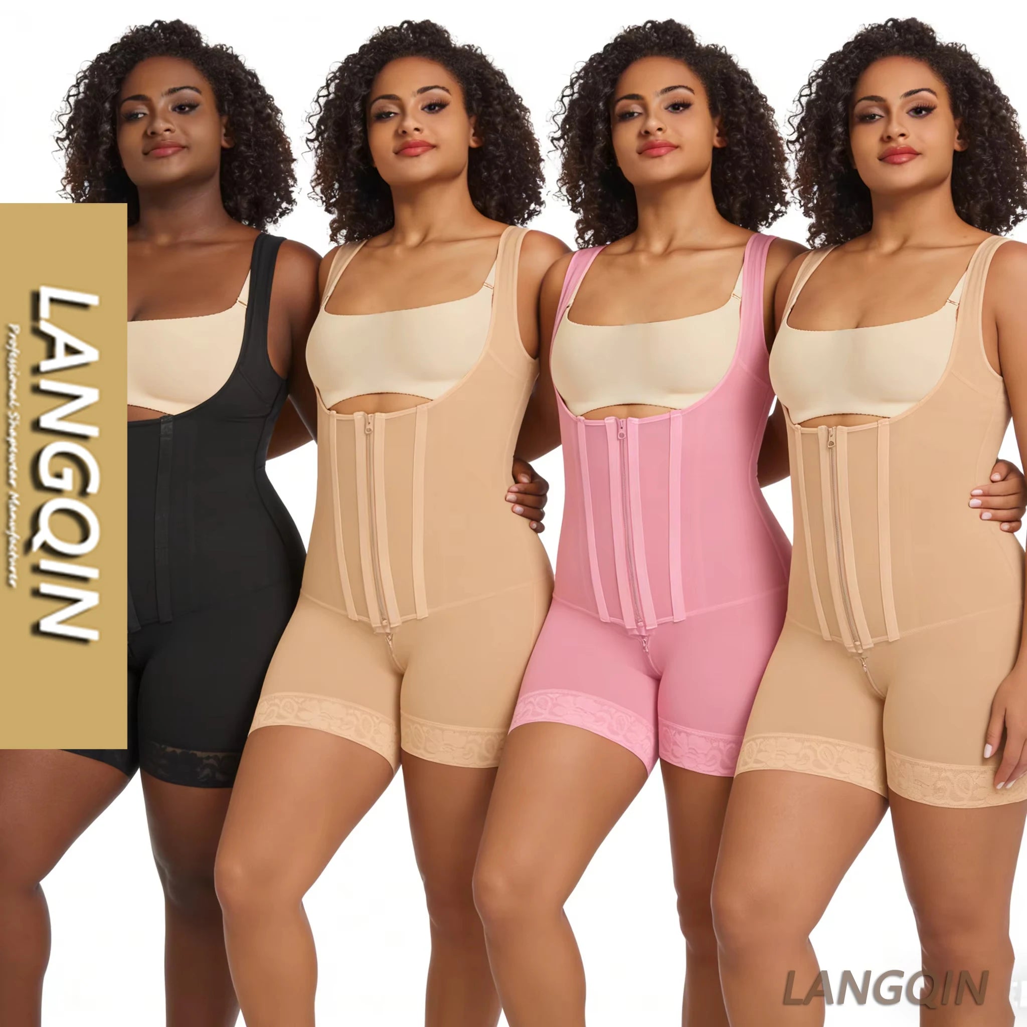 Langqin Women's Butt Lifter Shapewear Bodysuit for Women Tummy Control Waist Zipper Breathable Slimming Women Corset Wholesale