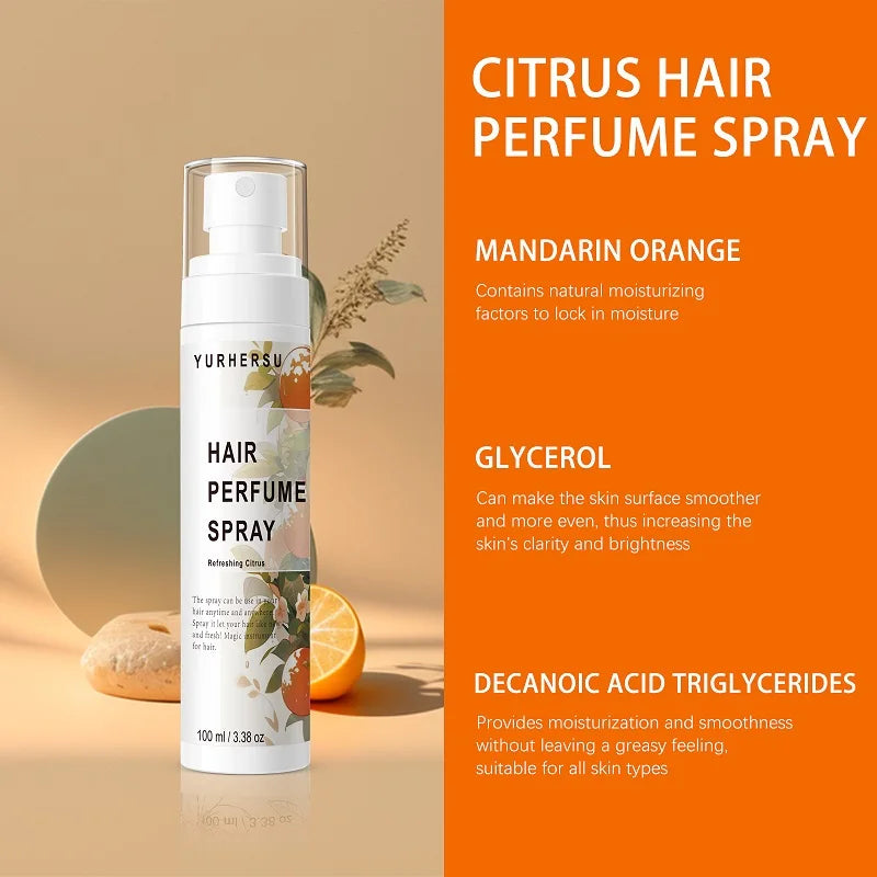 YURHERSU Private Label Vegan Hair Mist Spray Perfume Shiny Lightweight Hair Fragrance Spray for Woman Curly Hair