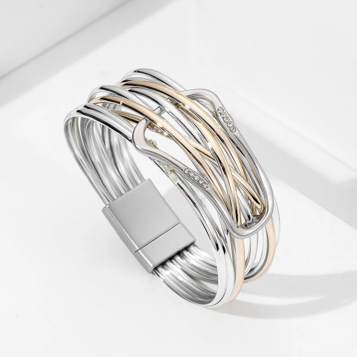 Fashion New Boho Multi Layer Leather Wrap Bangle Jewelry Irregular Diamond Braided Bracelet Magnetic Clasp Bracelet for Women