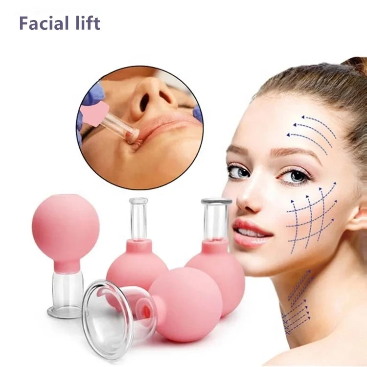 Professional Pink Face Lift Vacuum Facial Cupping Therapy Massager Facial Cupping Cups
