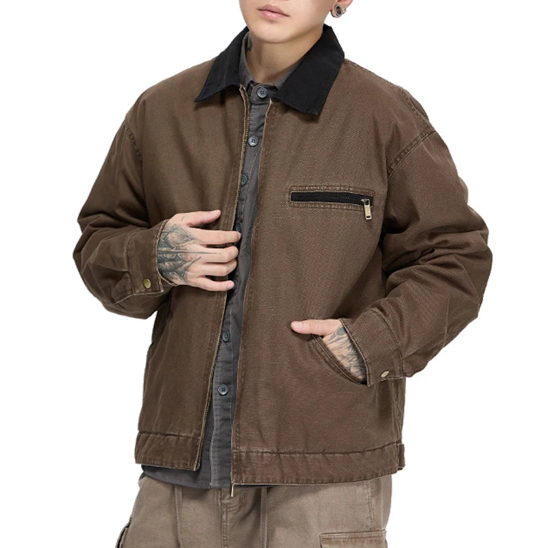 Yali Luxury Streetwear Detroit Jacket Heavy Canvas Custom logo Cotton Blank Zip up Vintage Work Jacket for Men