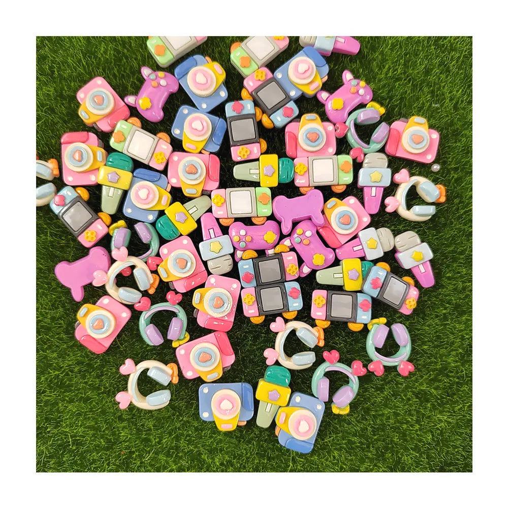 Assorted Kawaii Music Theme Flatback Resin Cabochons Headset Microphone Game Controller Camera Embellishments for Jewelry DIY