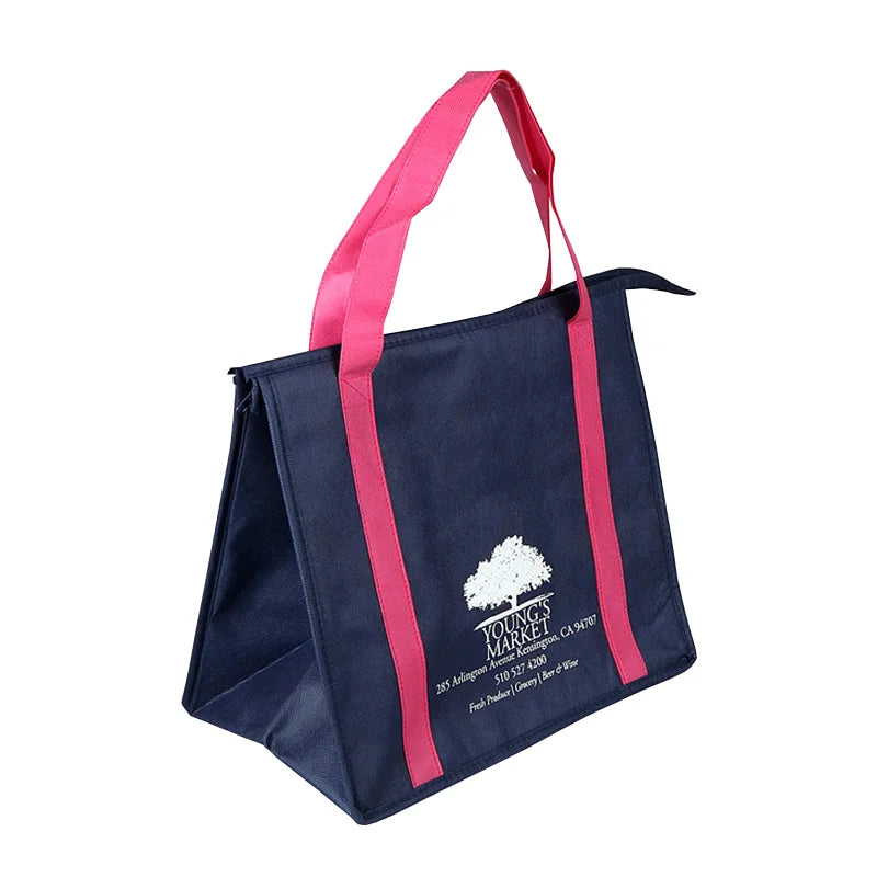 Factory Wholesale Custom Waterproof Insulated Thermal Bags Laminated PP Nonwoven Zipper Cooler Tote Bag