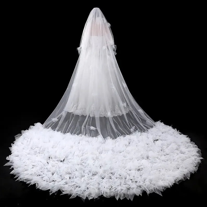 Luxury Romantic Flower Veils Wedding Bridal Cathedral Veis Elegant Long Wedding Veil