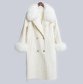 QIUCHEN QC19054 Luxury Casual Breathable Woolen Cashmere Overcoat Real Wool Fox Fur Collar Women Long Coat Winter