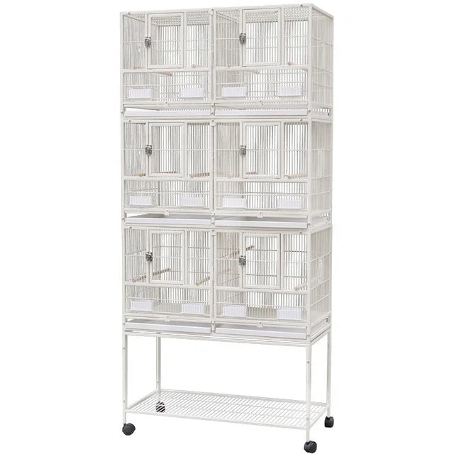Three Tier Metal Cage With Stand Removable Tray Stainless Steel Food Container Stackable Divided Breeder Bird Pigeon Cage