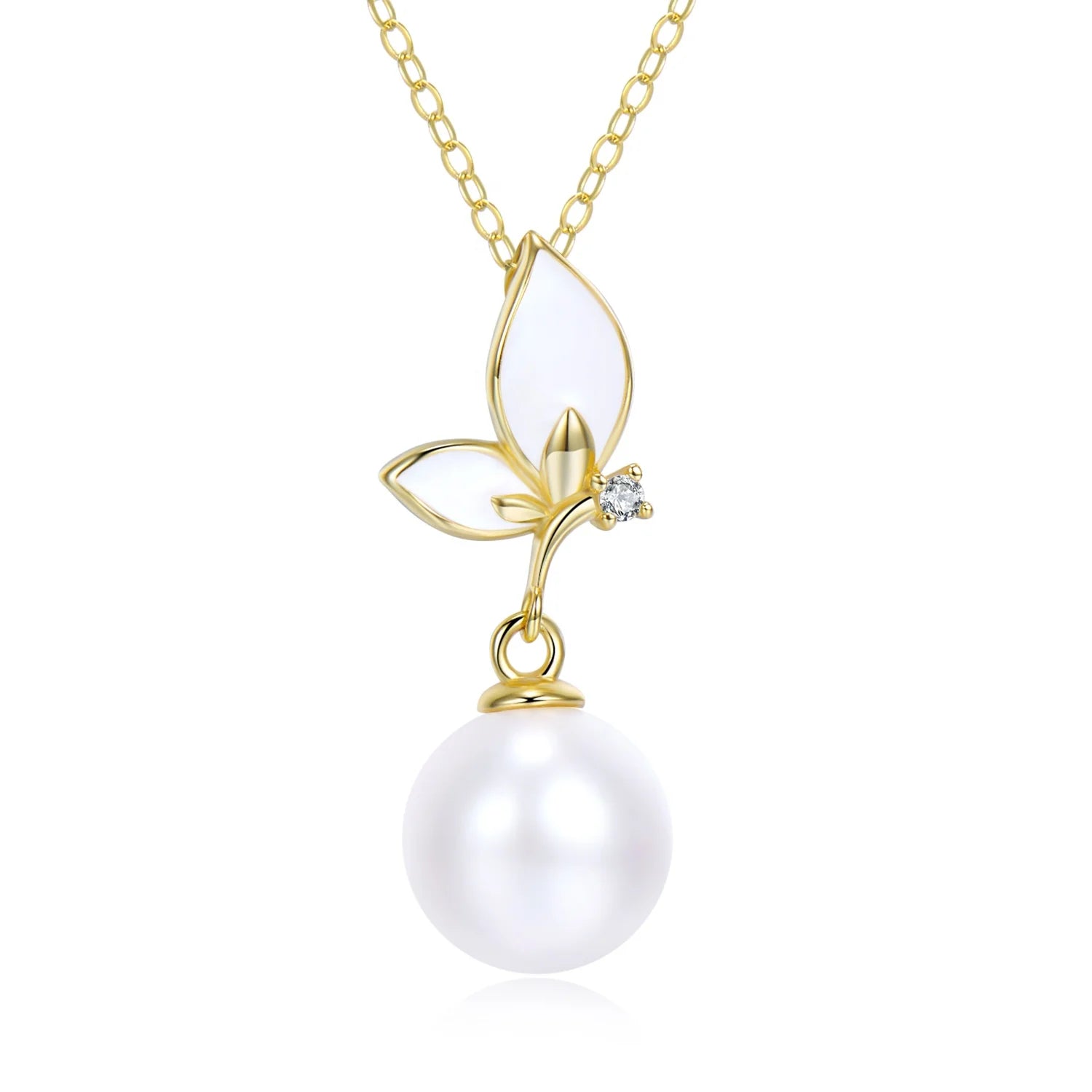Elegant Butterfly Pearl Necklace 925 Sterling Silver with Gold Plated Fashion Necklace Pendant for Women Party Jewelry Making