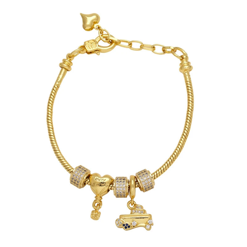 Custom Made 18K Gold Plated Snake Chain Personalized Beaded Bracelet Cubic Zirconia  Fashionable Jewelry Gift Women
