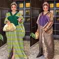 Modest Summer Free Size African Women Printed Striped Plaid Dress Set With Scarf Traditional Muslim Clothes Robe Femme K0290
