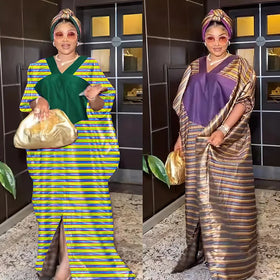 Modest Summer Free Size African Women Printed Striped Plaid Dress Set With Scarf Traditional Muslim Clothes Robe Femme K0290