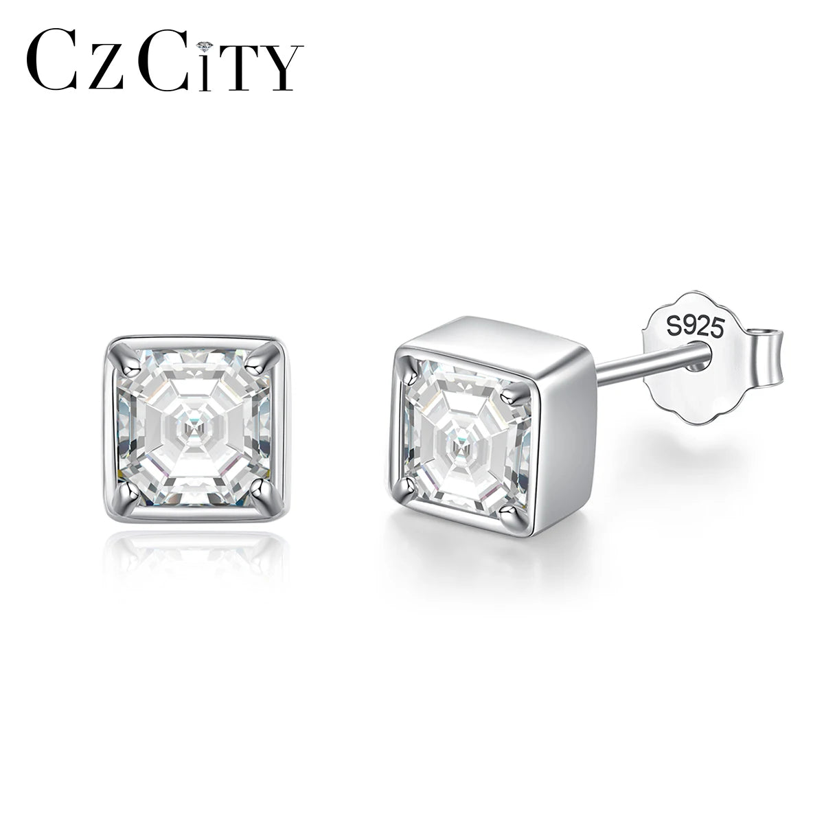 CZCITY Earing Woman Square Elegant Wedding Silver 2026 Diamond Jewellery Jewelry Moissanite Stud Earrings