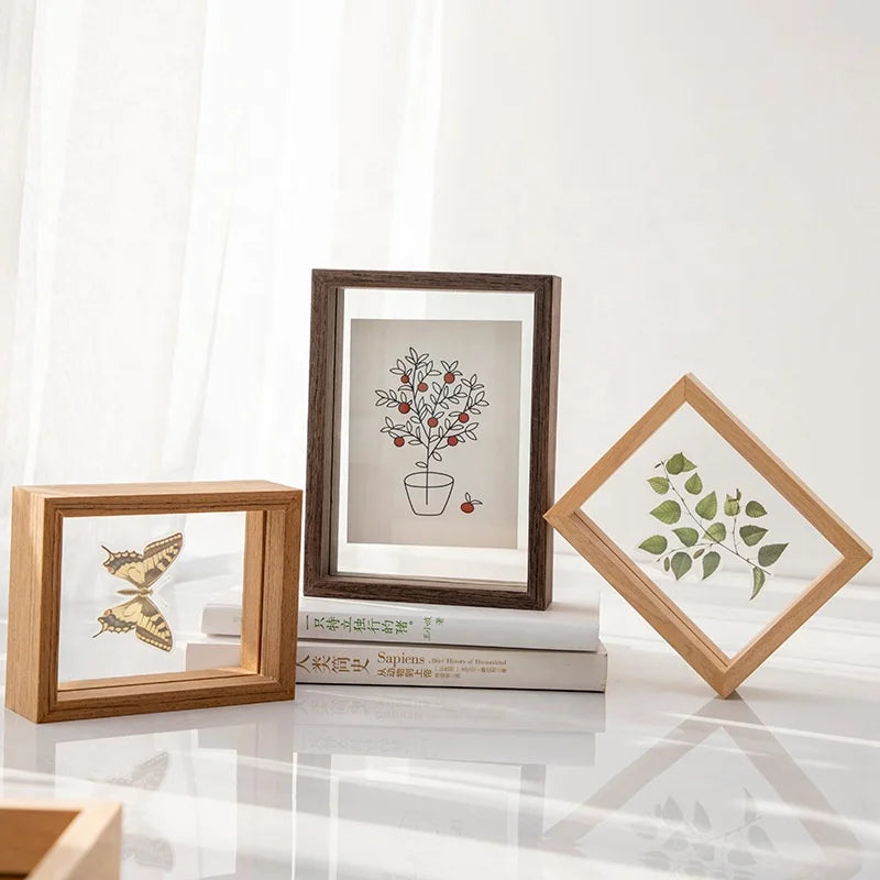 Durable Solid Wood Double-Sided Glass Dried Flowers Display Box Frames Clear Display for Plant Specimen Pressed Flowers