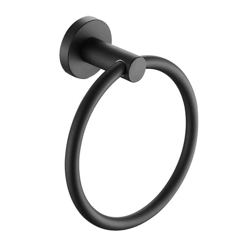 Matte Black Wall Mounted Stainless Steel Towel Ring Holder Heavy Duty Bathroom Accessory with Modern Design for Hotels