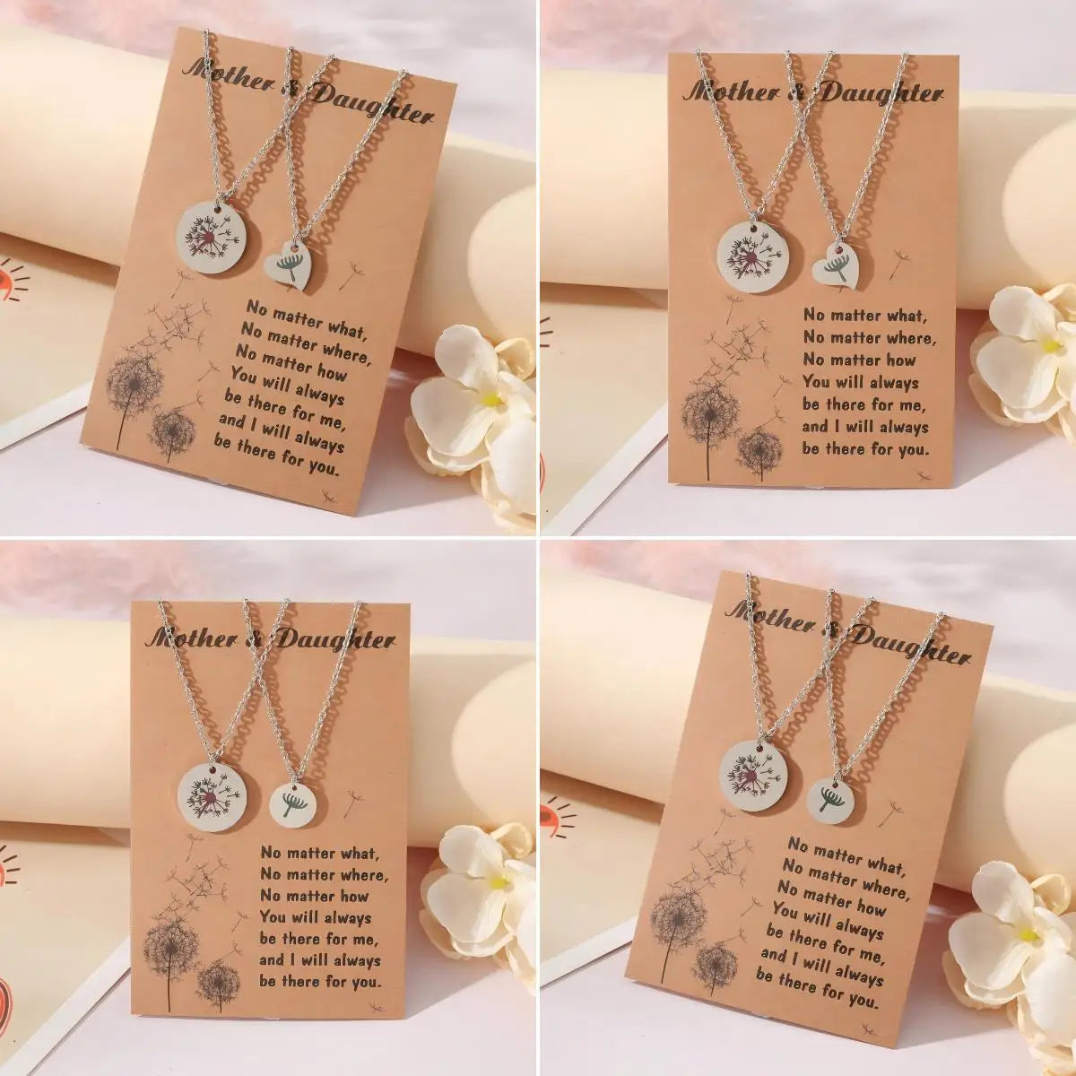 DAIHE Classic Silver Dandelion Flower Necklace Stainless Steel Geometric Round  Pendant Necklace for Women Maternal Day Jewelry