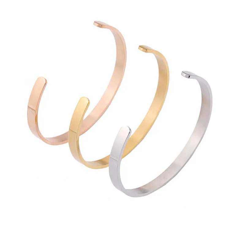 Custom Name Dia 65mm 2mm Thickness 6mm Width Inner Stainless Steel Bangle C Shape DIY Personalized Blank Cuff Bangle