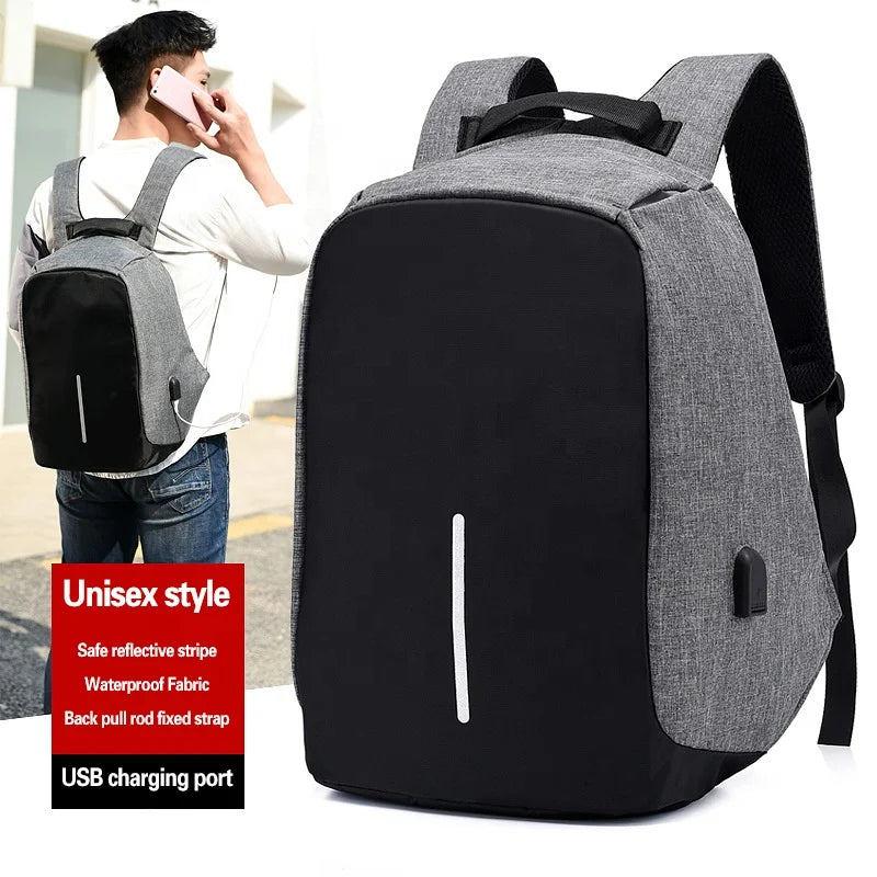Waterproof Polyester Laptop Backpack with Zipper Closure Anti-Theft USB Charging Feature for Travel and Business Use