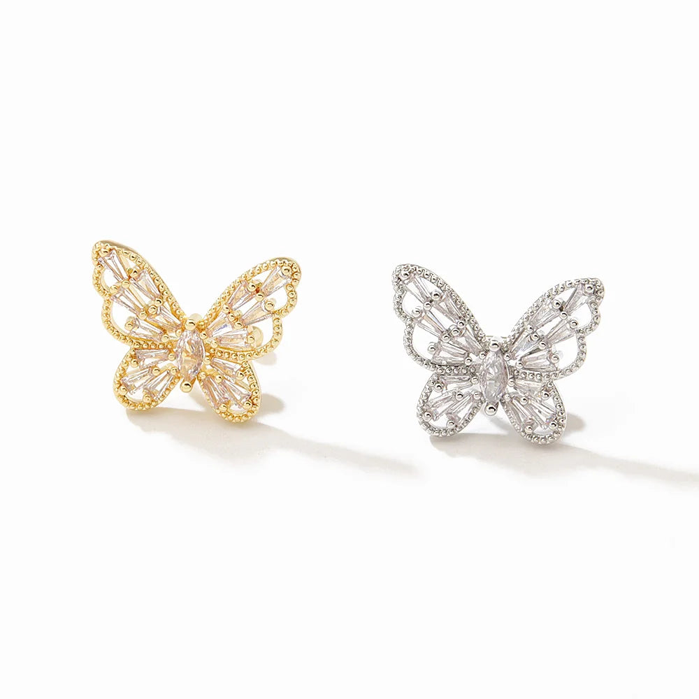 Beautiful Luxury Trendy Butterfly Inlaid Zircon 18K Gold Plated Huggie Earrings Women's Jewelry Gift for Wedding Engagement