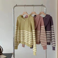 Customizable Zipper Cardigan for Women Oem & Odm Thick Winter Coat with Hooded Striped Sweater Design Casual Knitted Top