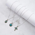 New Fashion Trendy Gold Plated Sterling Silver Necklace Natural Stone Turquoise Round Oval Cross Pendant Set Necklace for Women