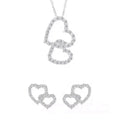 Micron Pave Setting White Diamond CZ 925 Sterling Silver Two Heart Earring and Necklace Sets