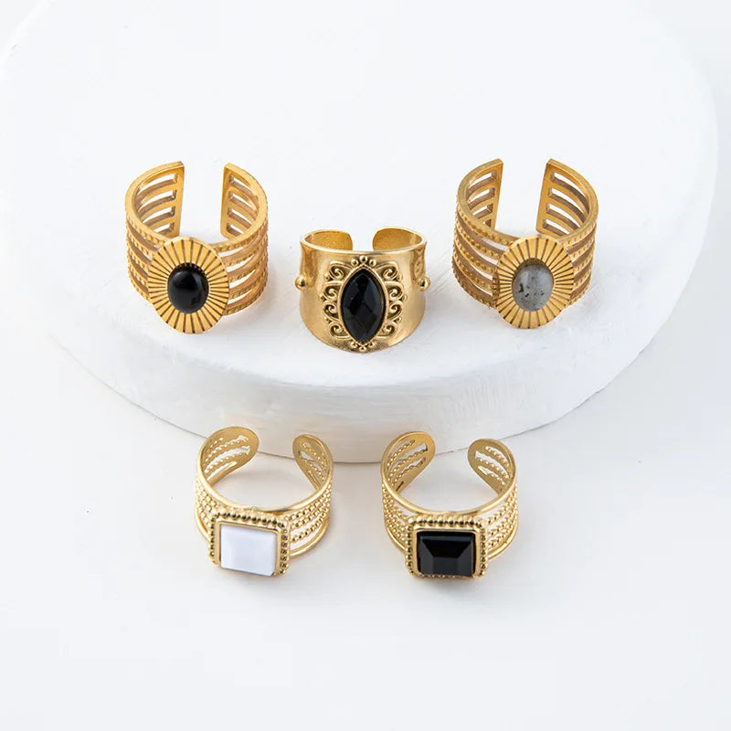 Open Cuff Adjustable Gold Color Stainless Steel Punk Chunky Knuckle Rings Women Trendy Ring Set Jewelry