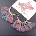 Bohemia Copper Tube Silk Thread Tassels Hoop Earrings Dangle Tassel Earrings Handmade Trendy Oval Spike Jewelry for Women