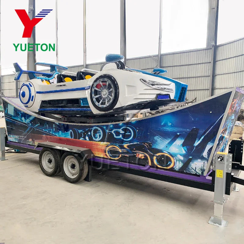 Portable Mobile Carousel Amusement Park Ride Small Carnival Fun Fair Game Machine Flying Car With Trailer Mounted for Kids Adult