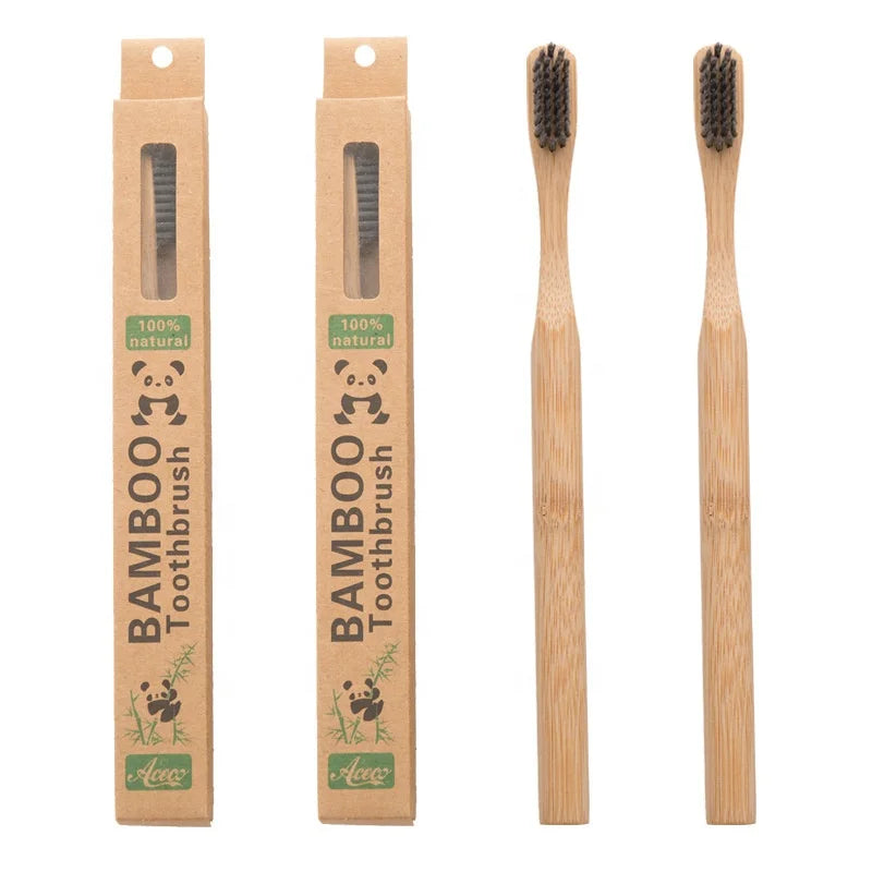 Manufacture Custom logo Adult Biodegradable Round Handle Bamboo Charcoal Bamboo Toothbrush