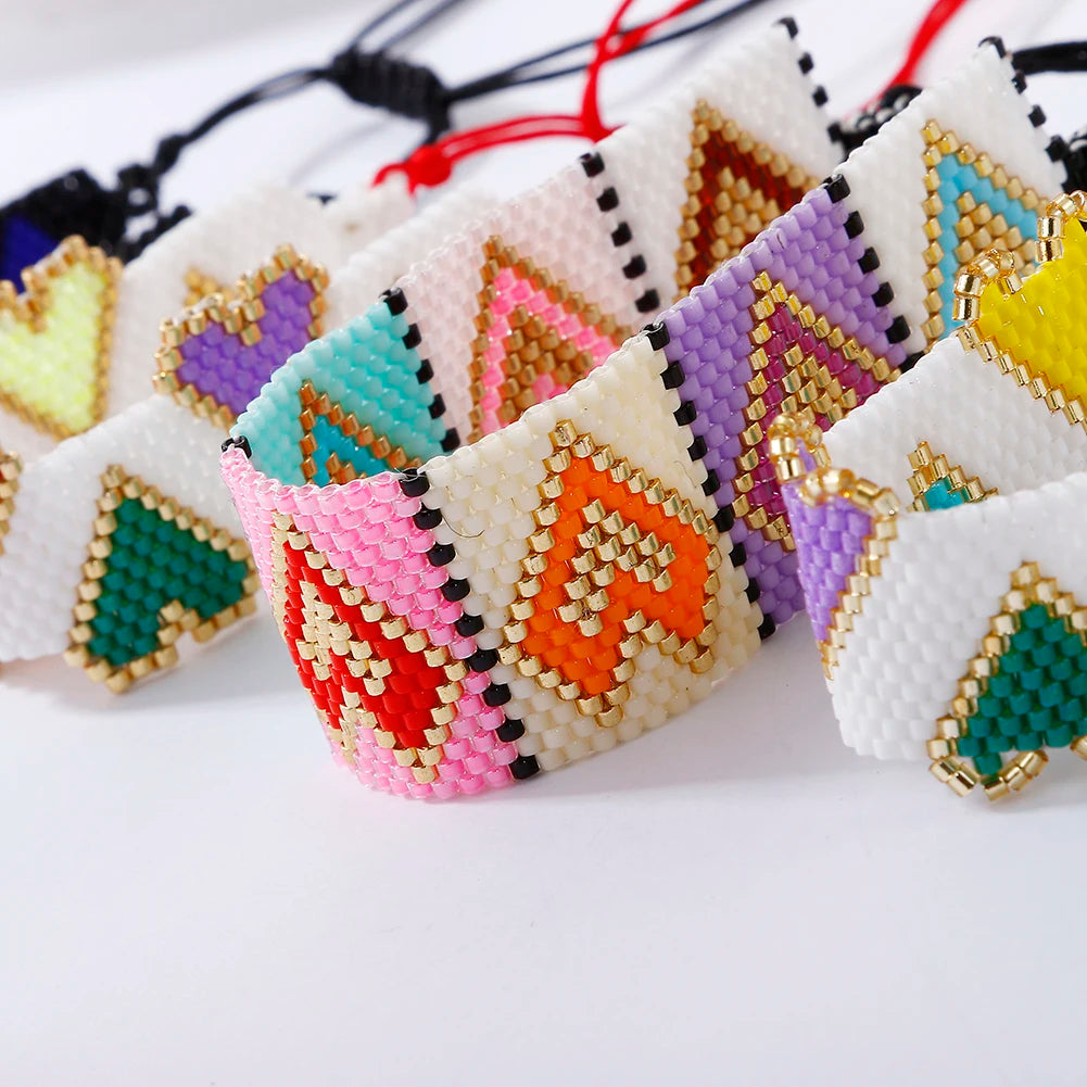 Fashion Pulseras Jewelry Handmade Adjustable Heart Miyuki Seed Beaded Bracelets for Women