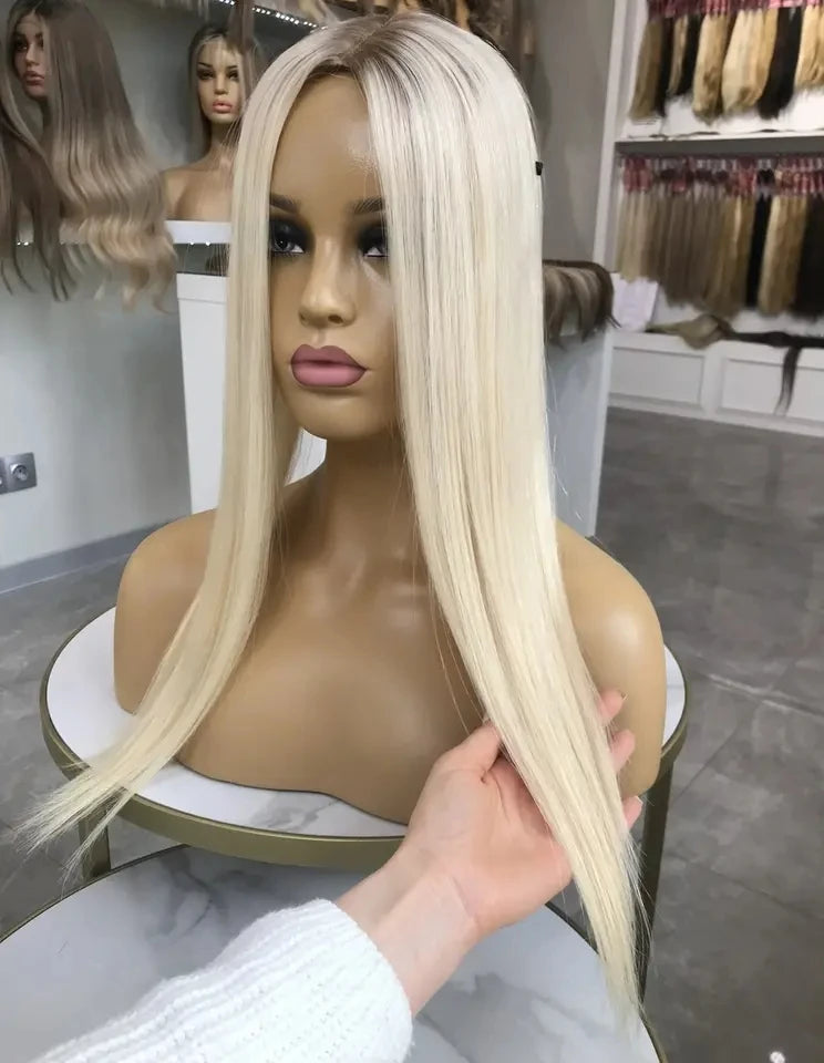 613 Color European Remy Hair Silk Base Topper Russian Blonde Straight Wave Full Density Double Drawn Jewish Kosher Women Toupee