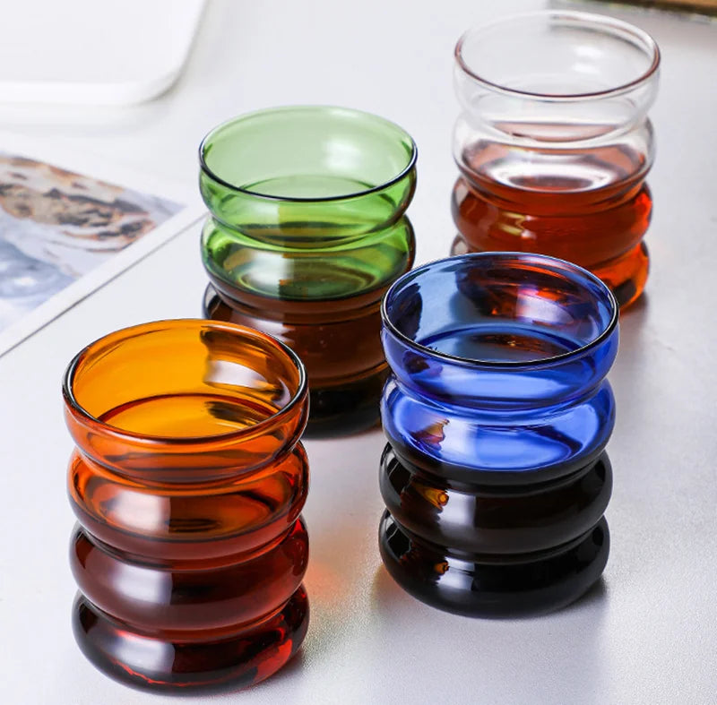 Hot Sale 2026 Colored Glass Coffee Cup Threaded-shaped Water Mug