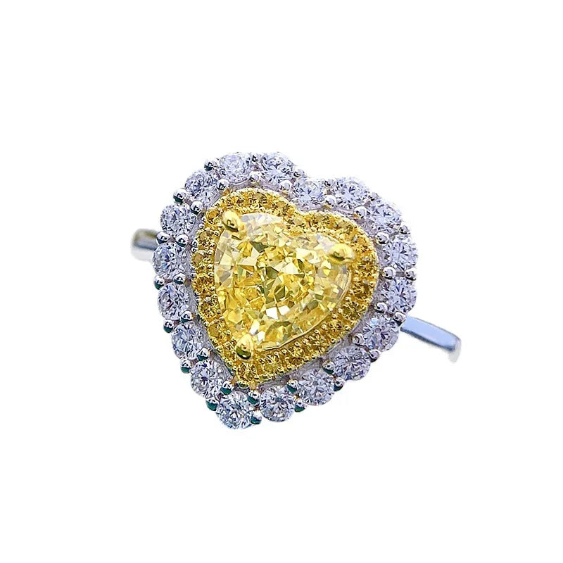 High End 925 Silver 18K White Gold Plated 7*7mm Yellow Zircon Female Ring for Wedding