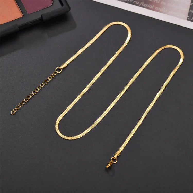 SC Trendy Flat Snake Chain Necklace Jewelry Simple Dainty 3mm Gold Plated Stainless Steel Blade Chain Choker Necklace Women Men