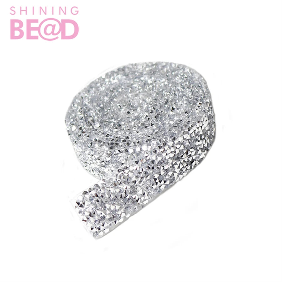 Hot Fix Shining Resin Rhinestone Tape 2cm Width Appliques Dresses Clothes Iron on Craft Trimming