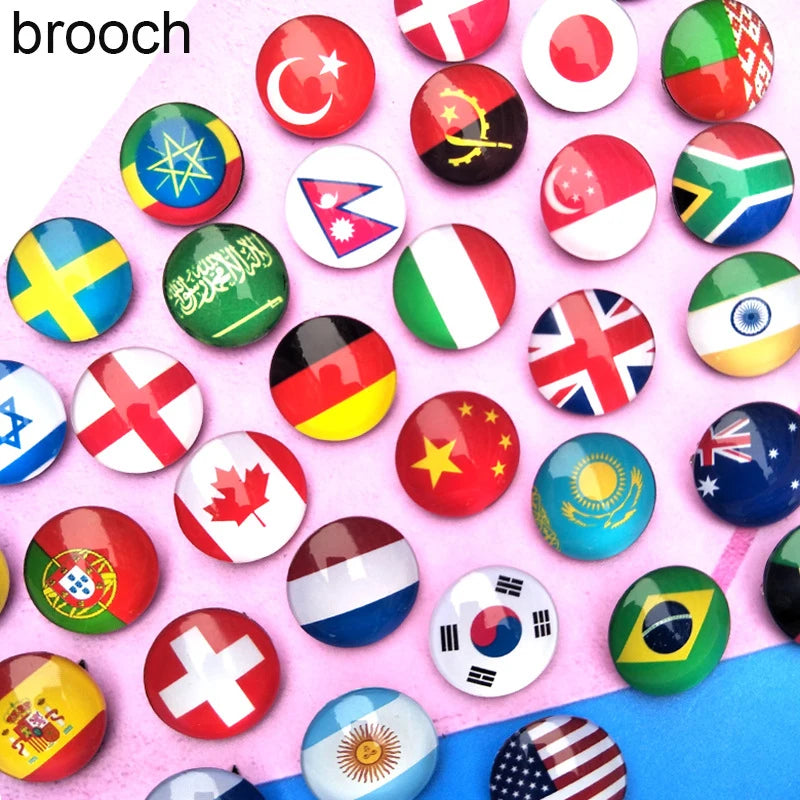 Manufacturer 232 Countries National Flag Glass Dome Cabochon Charm Pendant Lapel Pin Brooches Brooch