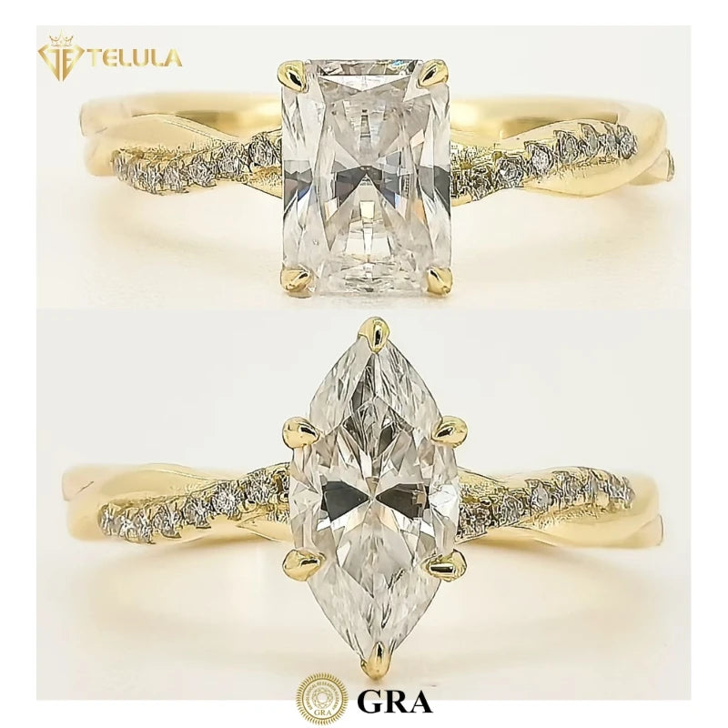 18K 14K 10K Gold 925 Silver Marquise Round Brilliant Cut VVS Moissanite Diamond Wedding Engagement Ring 1ct 2ct 3ct