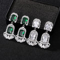 CAOSHI Luxury Women's Dangle Earrings Big Green/White Cubic Zirconia Crystal 925 Silver Color Bridal Earrings Wedding