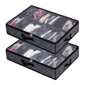 Sturdy Underbed Shoe Storage Organizer for Closet Black Foldable Box with Printing Functional Design to Fit 24 Pairs in Wardrobe